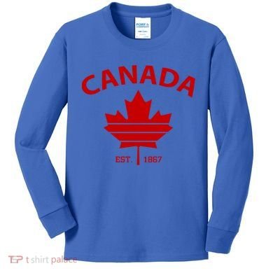 Happy Canada Day Funny Maple Leaf Canadian Flag Gift Kids Long Sleeve Shirt