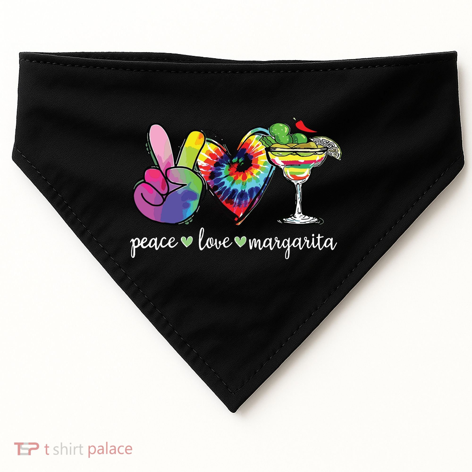 Happy Cinco De Mayo Peace Love Margarita Tie Dye Mexican USA-Made Doggie Bandana