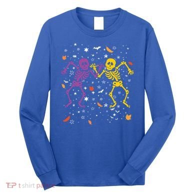 Halloween Colorful Dancing Skeletons Fall Halloween Decor Gift Long Sleeve Shirt