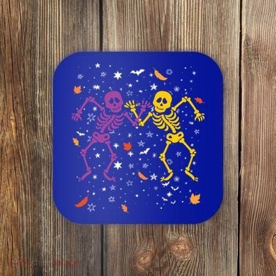 Halloween Colorful Dancing Skeletons Fall Halloween Decor Gift Coaster
