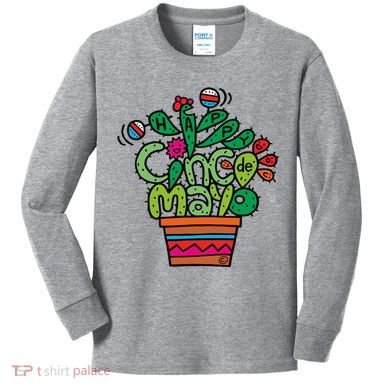 Happy Cinco De Mayo Cactus Kids Long Sleeve Shirt