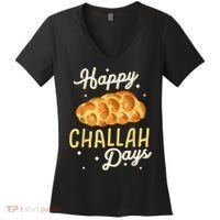 Happy Challah Days Hanukkah Chanukah Funny Jewish Bread Women's V-Neck T-Shirt thumb 0