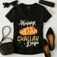 Happy Challah Days Hanukkah Chanukah Funny Jewish Bread Women's V-Neck T-Shirt thumb 2