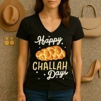 Happy Challah Days Hanukkah Chanukah Funny Jewish Bread Women's V-Neck T-Shirt thumb 3