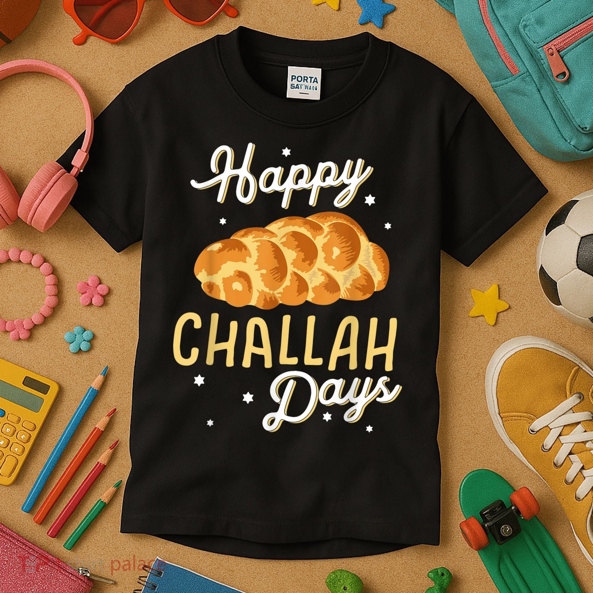Happy Challah Days Hanukkah Chanukah Funny Jewish Bread Kids T-Shirt