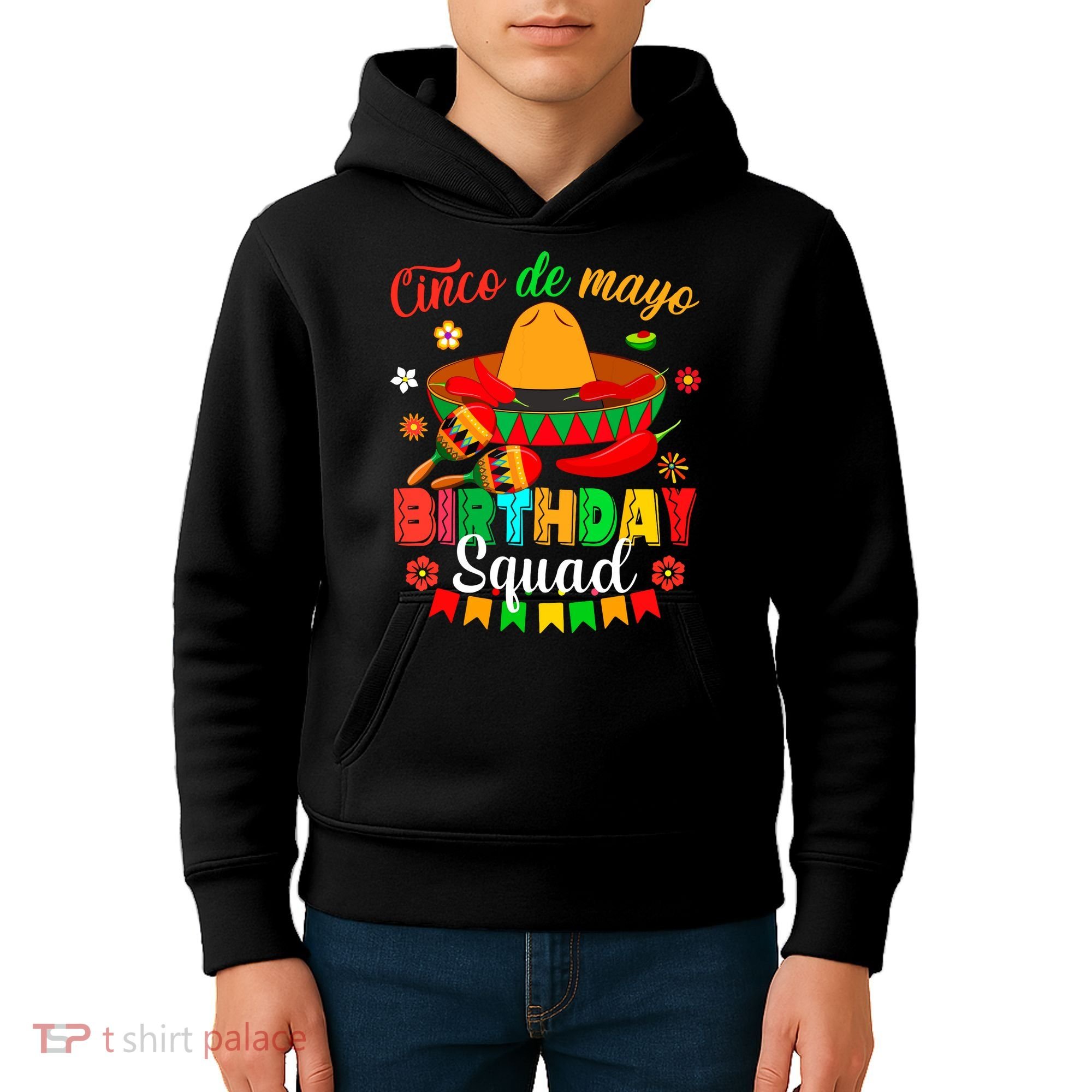 Happy Cinco De Mayo Birthday Squad Mexican Matching Family Kids Hoodie