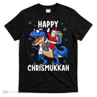 Happy Chrismukkah Funny Hanukkah Christmas Jewish Xmas Santa Dinosaur T-Shirt thumb 0