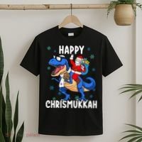 Happy Chrismukkah Funny Hanukkah Christmas Jewish Xmas Santa Dinosaur T-Shirt thumb 2