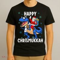 Happy Chrismukkah Funny Hanukkah Christmas Jewish Xmas Santa Dinosaur T-Shirt thumb 3