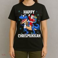 Happy Chrismukkah Funny Hanukkah Christmas Jewish Xmas Santa Dinosaur T-Shirt thumb 4