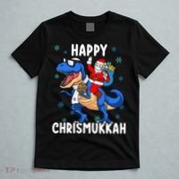 Happy Chrismukkah Funny Hanukkah Christmas Jewish Xmas Santa Dinosaur T-Shirt thumb 5