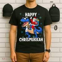 Happy Chrismukkah Funny Hanukkah Christmas Jewish Xmas Santa Dinosaur T-Shirt thumb 6