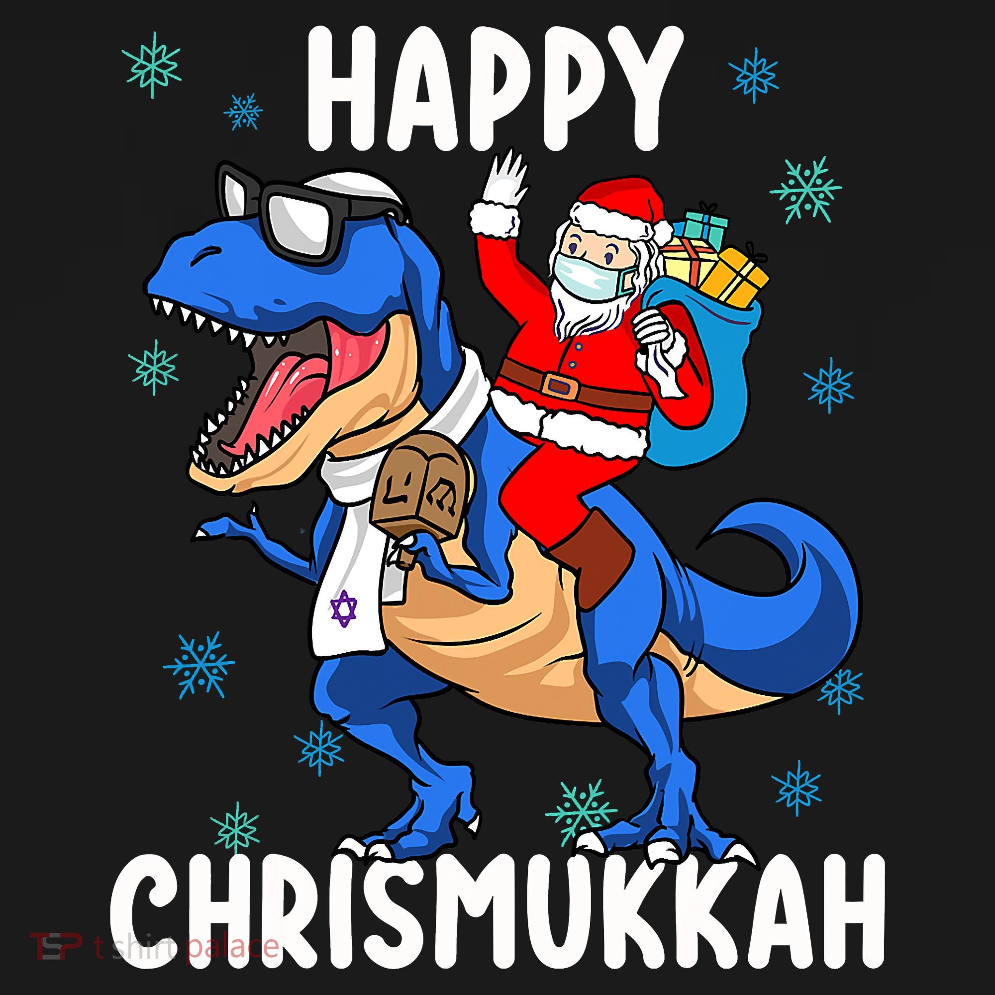 Happy Chrismukkah Funny Hanukkah Christmas Jewish Xmas Santa Dinosaur T-Shirt