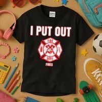 Halloween Costume Funny Firefighter I Put Out Fires Firemen Kids T-Shirt thumb 3