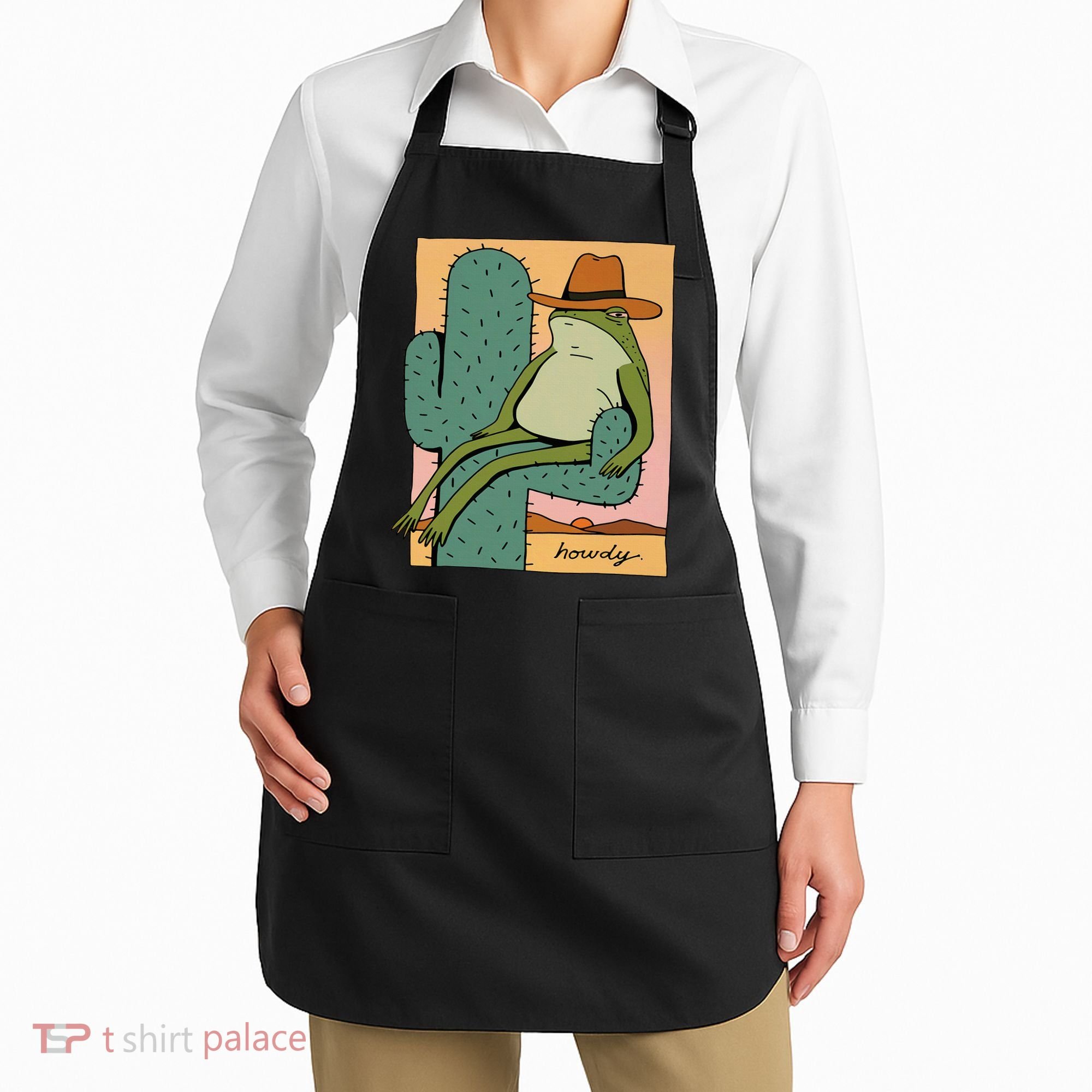 Howdy Cactus Frog Hat Meme Cute Apron