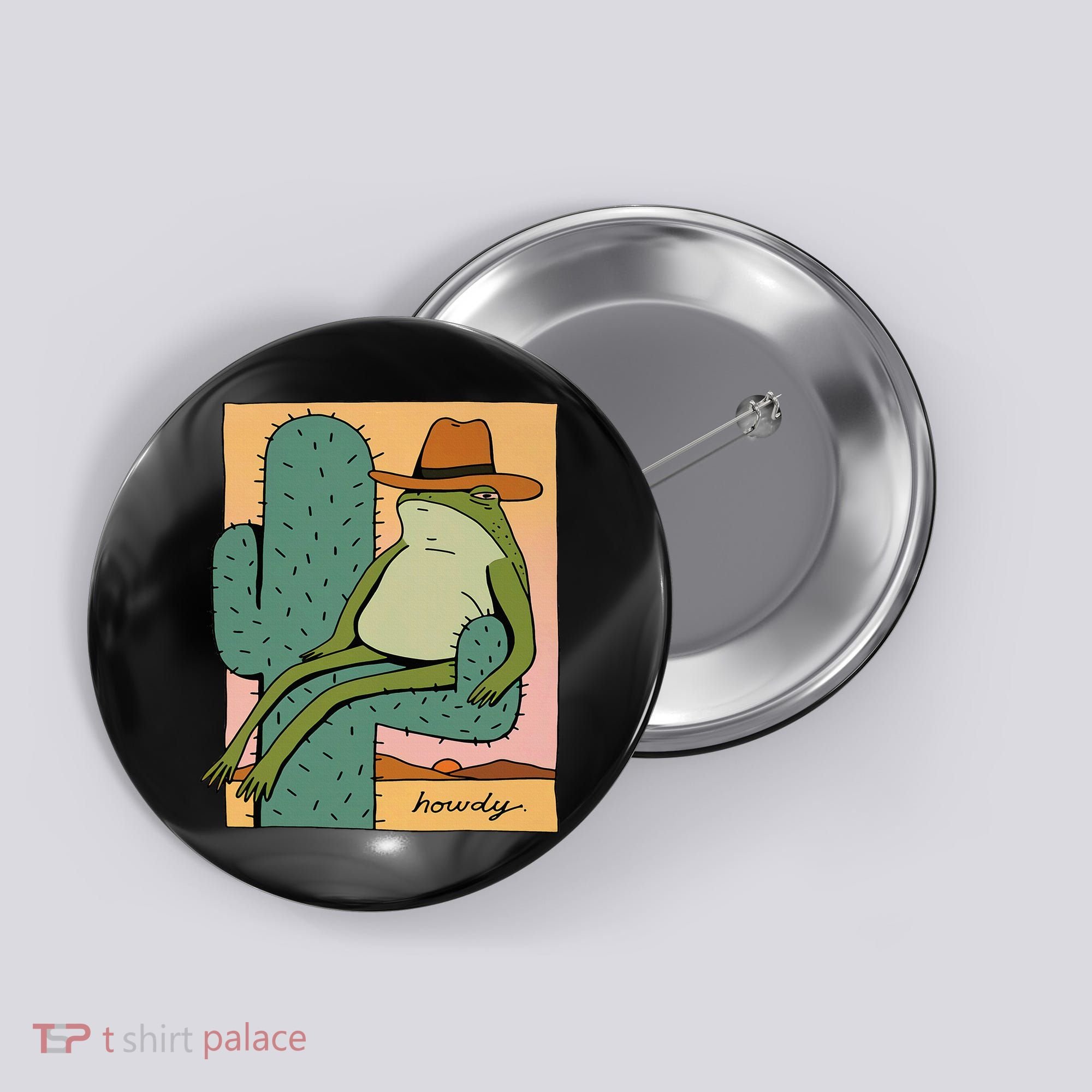 Howdy Cactus Frog Hat Meme Cute Button
