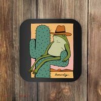 Howdy Cactus Frog Hat Meme Cute Coaster thumb 0