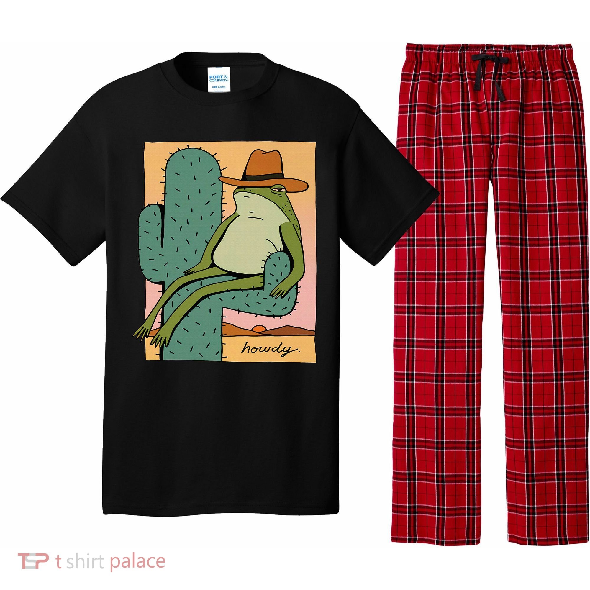 Howdy Cactus Frog Hat Meme Cute Pajama Set