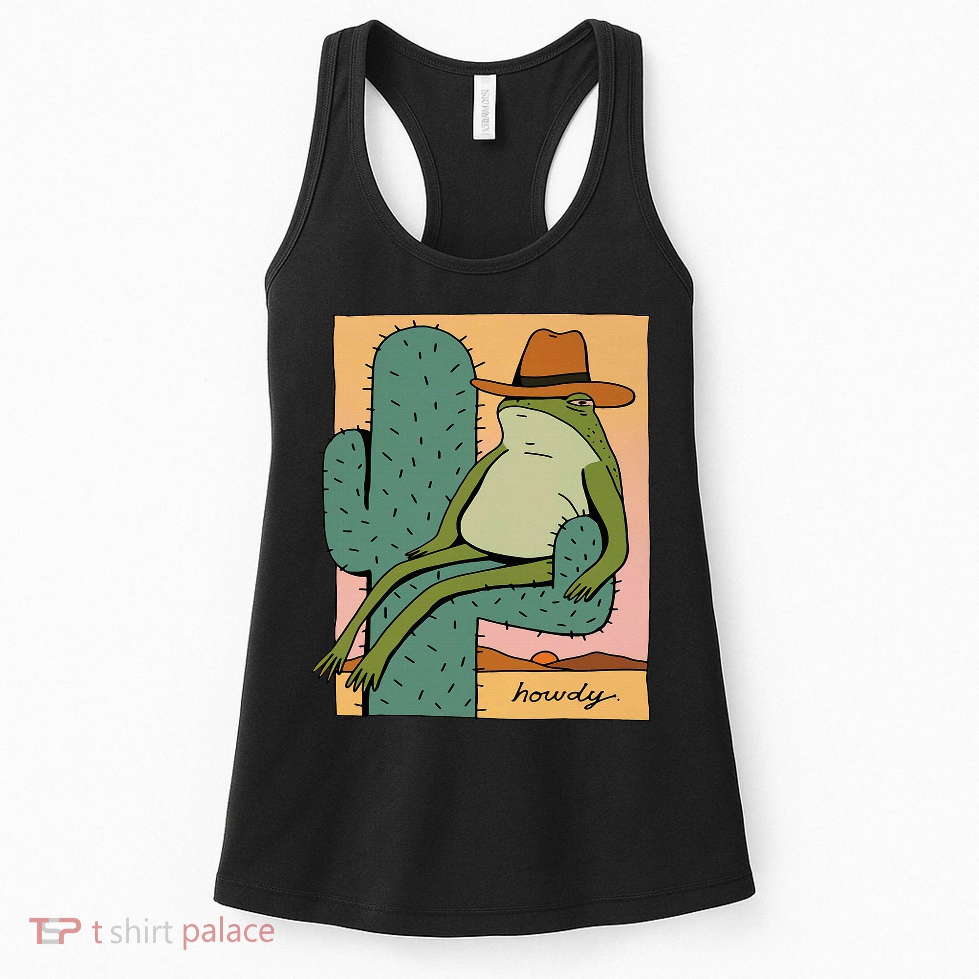 Howdy Cactus Frog Hat Meme Cute Women's Tank Top