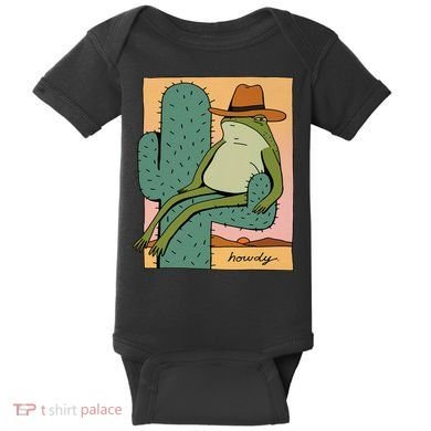 Howdy Cactus Frog Hat Meme Cute Baby Bodysuit