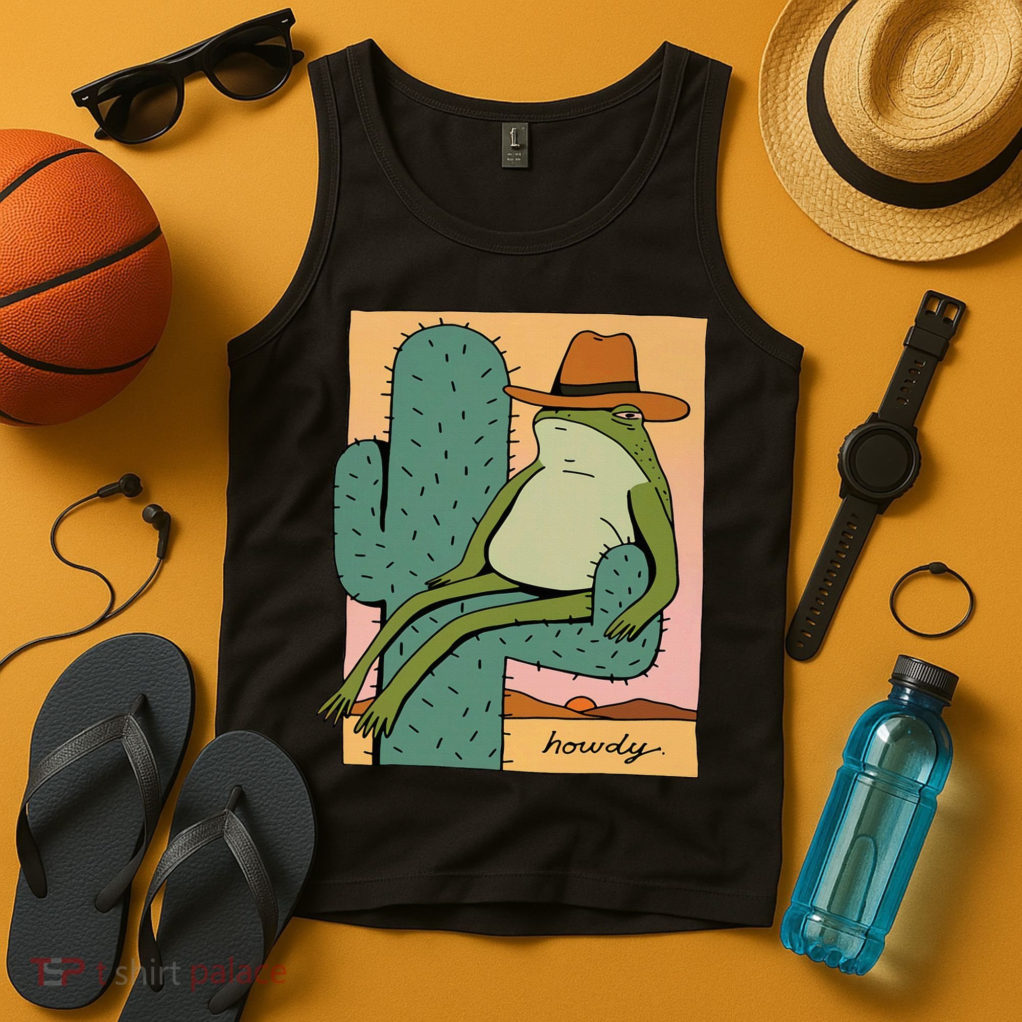 Howdy Cactus Frog Hat Meme Cute Tank Top