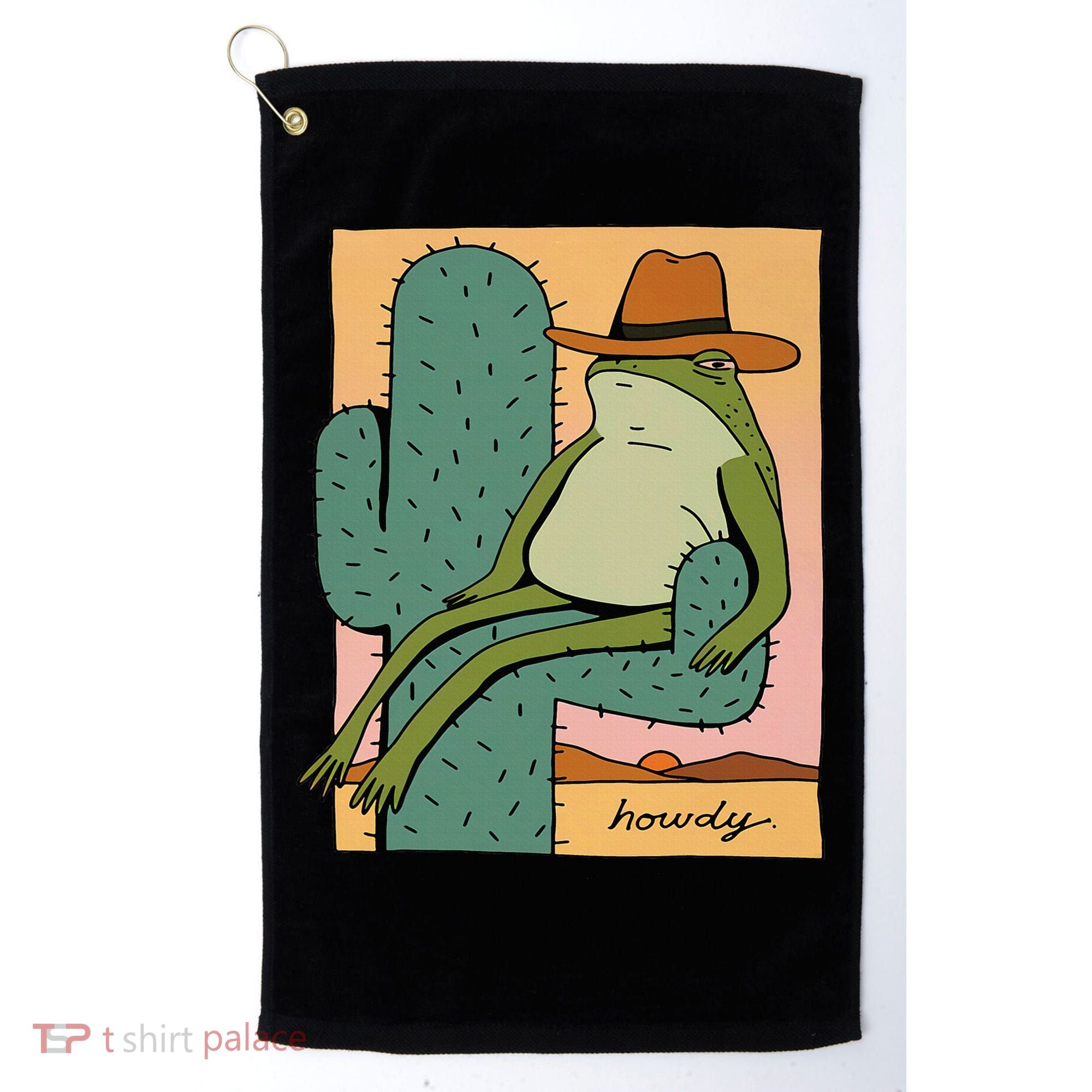 Howdy Cactus Frog Hat Meme Cute Golf Towel