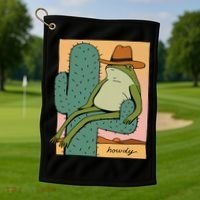 Howdy Cactus Frog Hat Meme Cute Golf Towel thumb 1