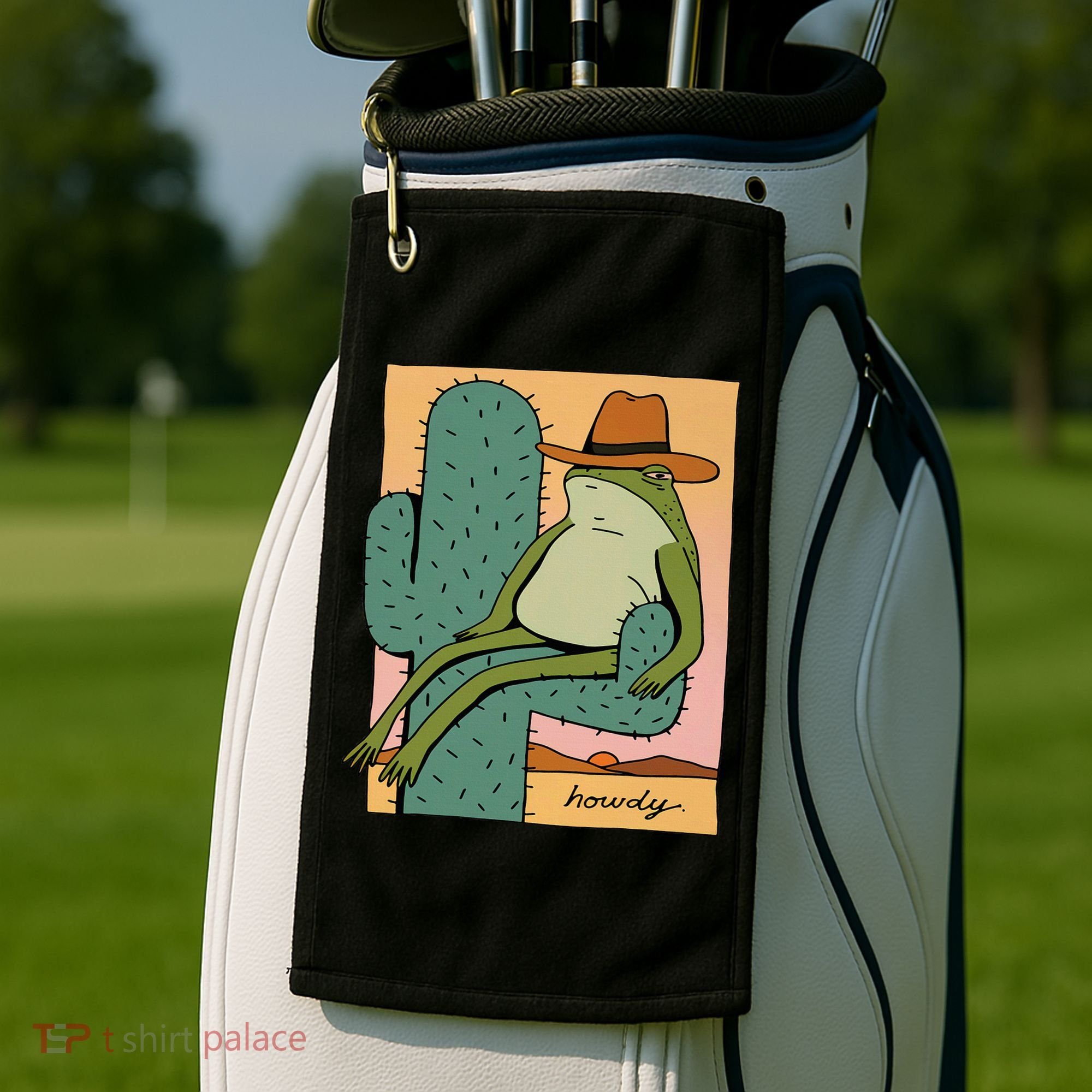 Howdy Cactus Frog Hat Meme Cute Golf Towel