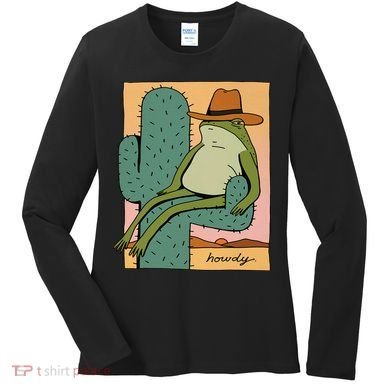 Howdy Cactus Frog Hat Meme Cute Women's Long Sleeve Shirt