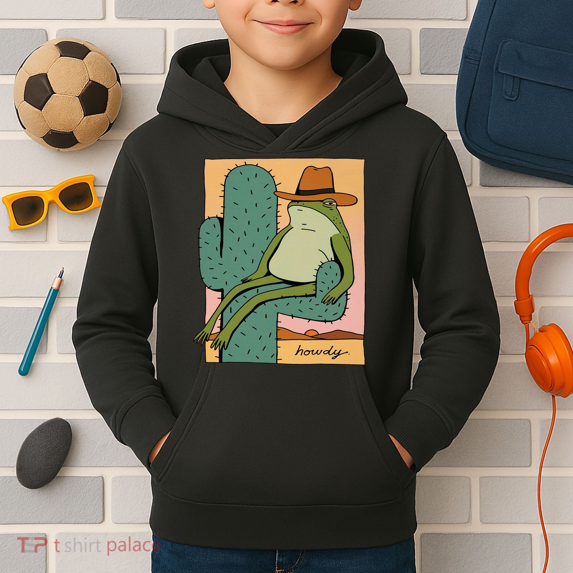 Howdy Cactus Frog Hat Meme Cute Kids Hoodie