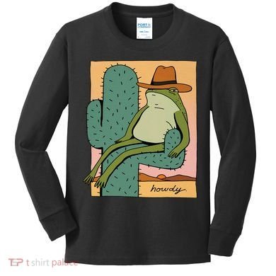 Howdy Cactus Frog Hat Meme Cute Kids Long Sleeve Shirt