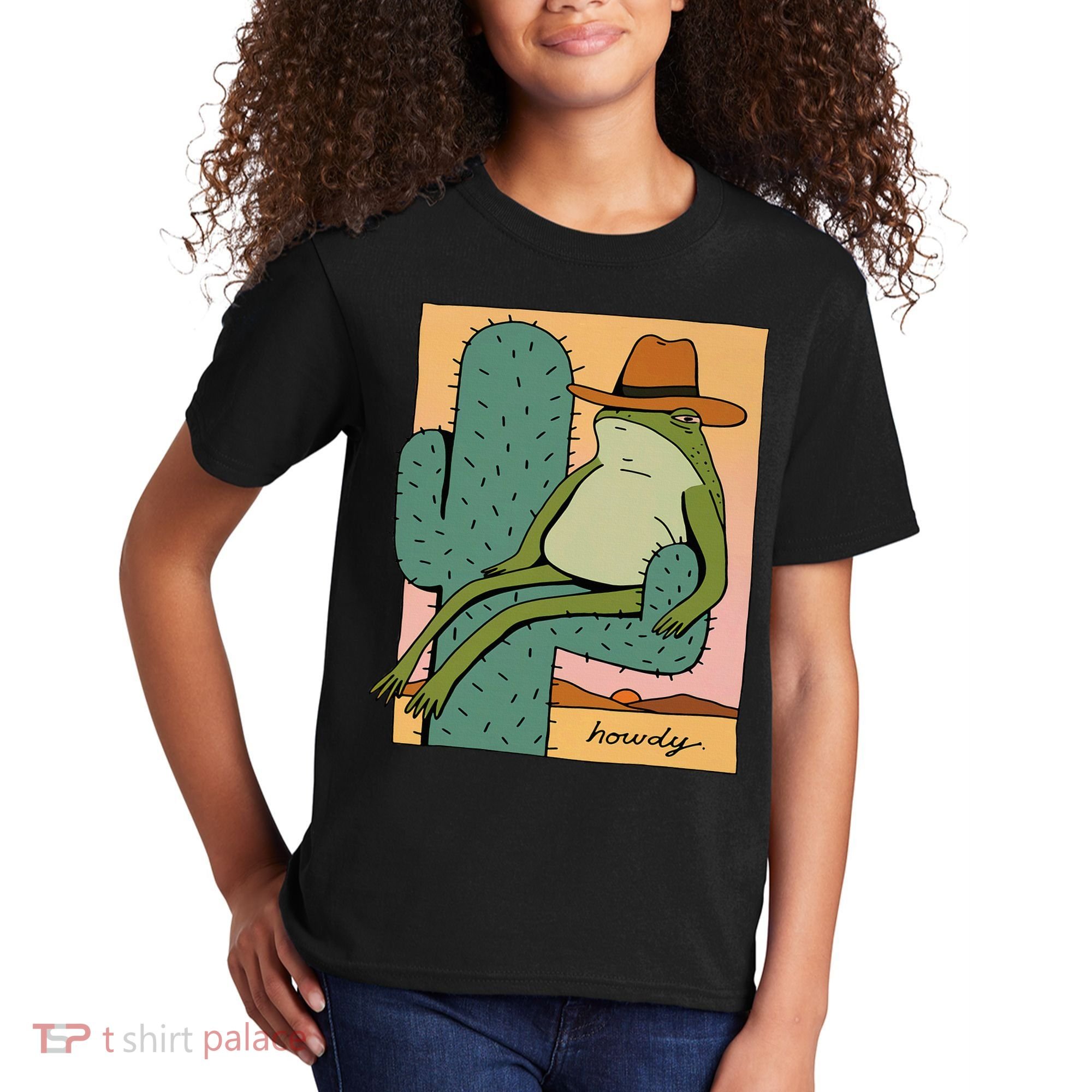 Howdy Cactus Frog Hat Meme Cute Kids T-Shirt