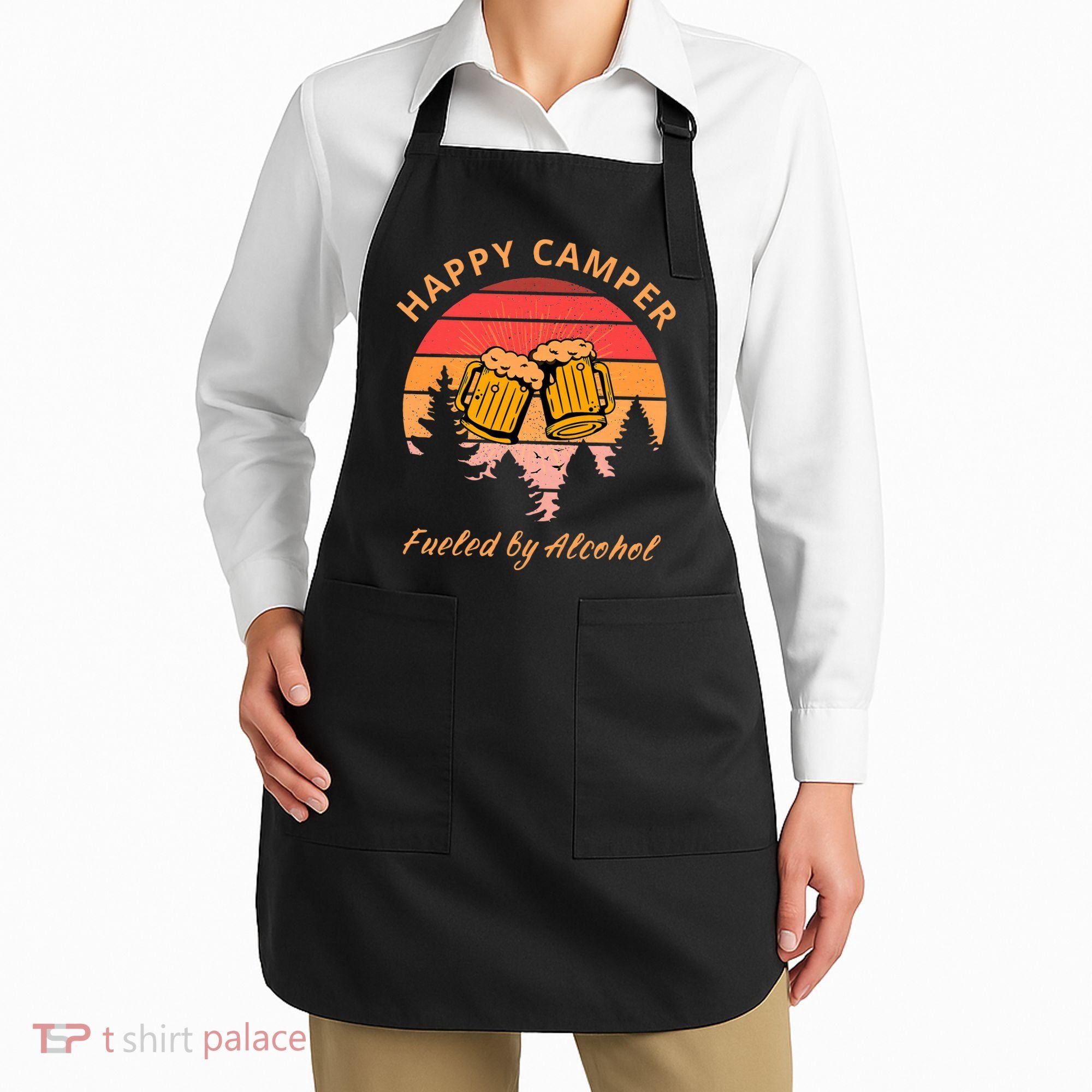 Happy Camper Fueled by Alcohol Camping Group Party Ideas Apron