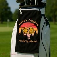 Happy Camper Fueled by Alcohol Camping Group Party Ideas Golf Towel thumb 2