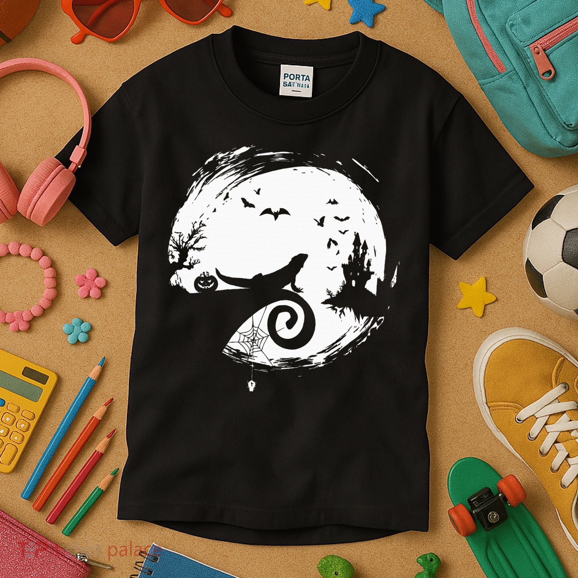 Halloween Costume for Bearded Dragon Spooky Moon Silhouette Kids T-Shirt