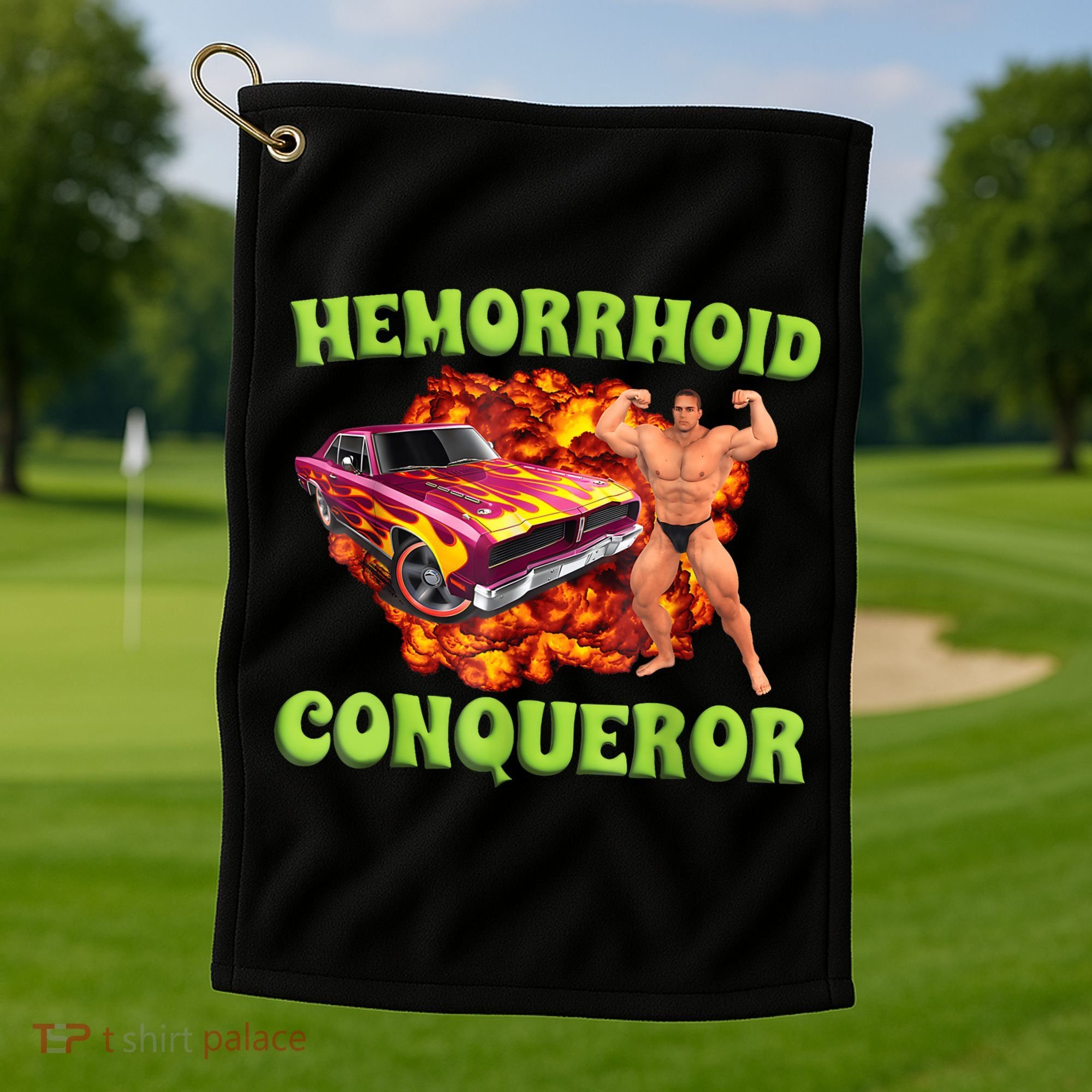 Hemorrhoid Conqueror Funny Meme Weird Offensive Cringe Joke Golf Towel