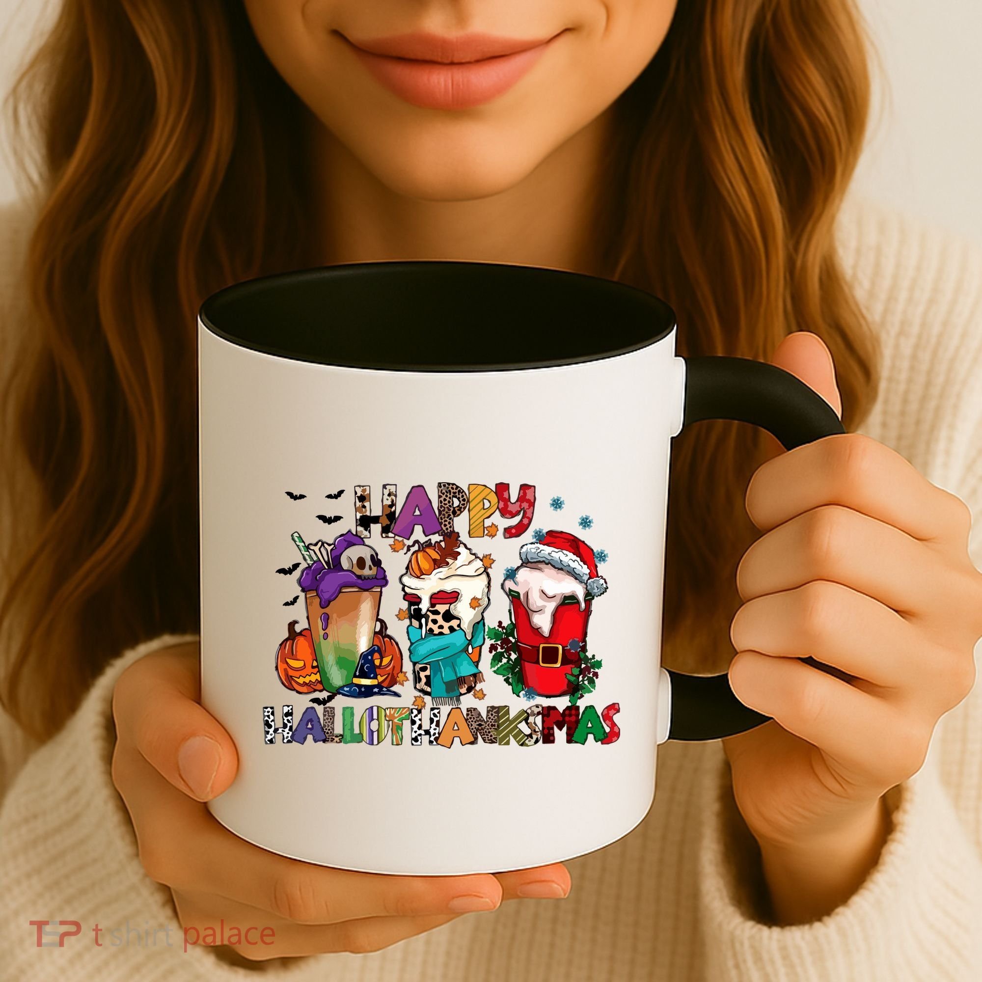 Hallothanksmas Coffee Fall Vibes Cute Halloween Thanksgiving Coffee Mug