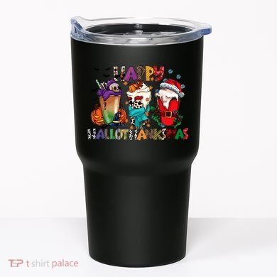 Hallothanksmas Coffee Fall Vibes Cute Halloween Thanksgiving Tumbler