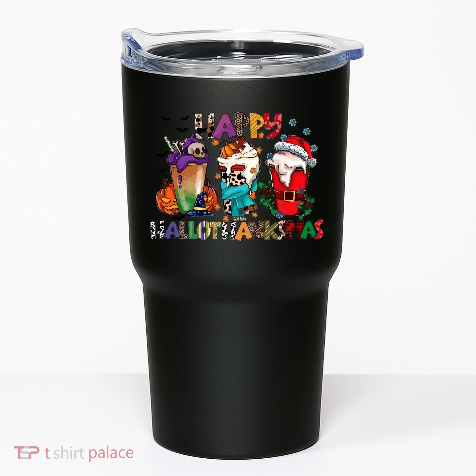 Hallothanksmas Coffee Fall Vibes Cute Halloween Thanksgiving Tumbler