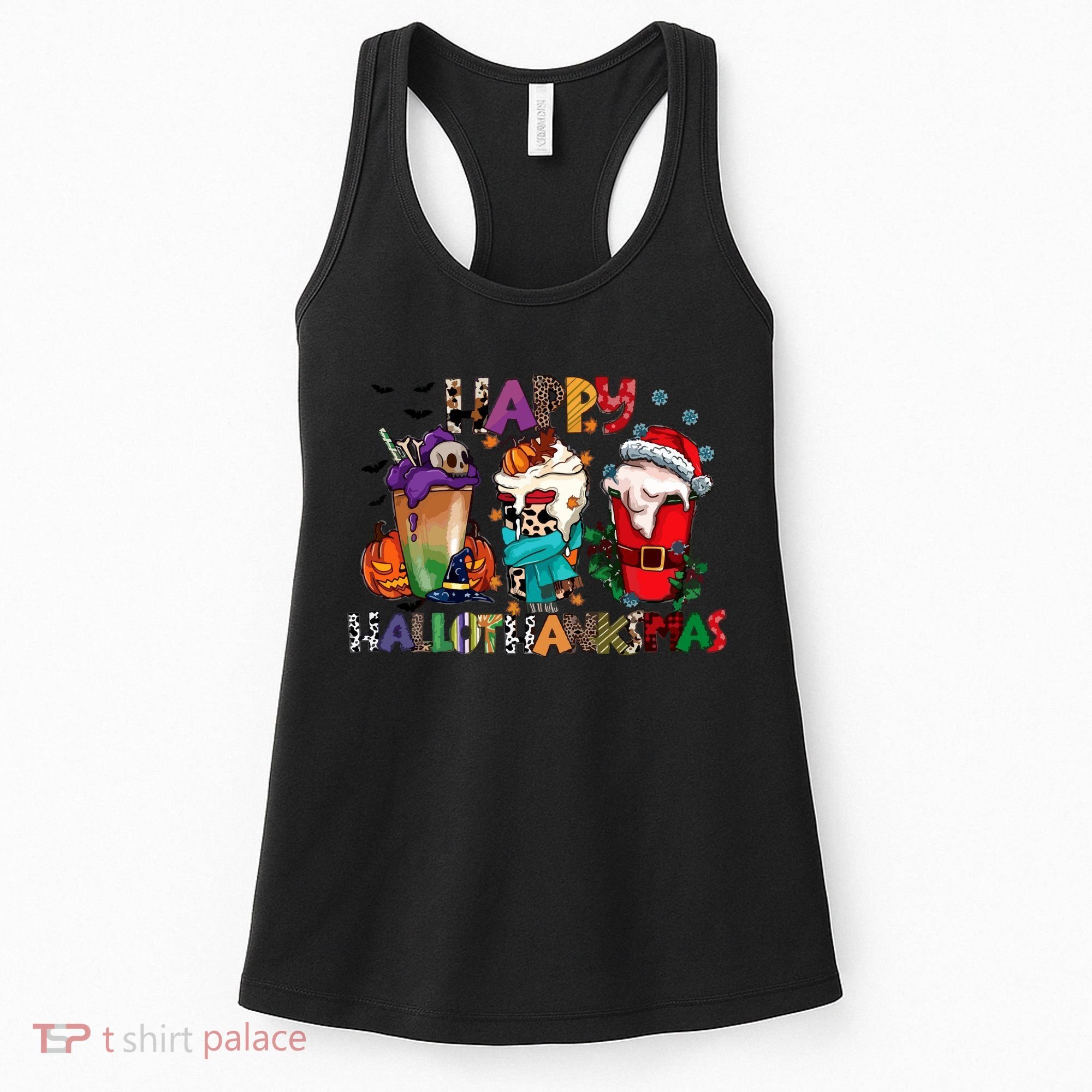 Hallothanksmas Coffee Fall Vibes Cute Halloween Thanksgiving Women's Tank Top