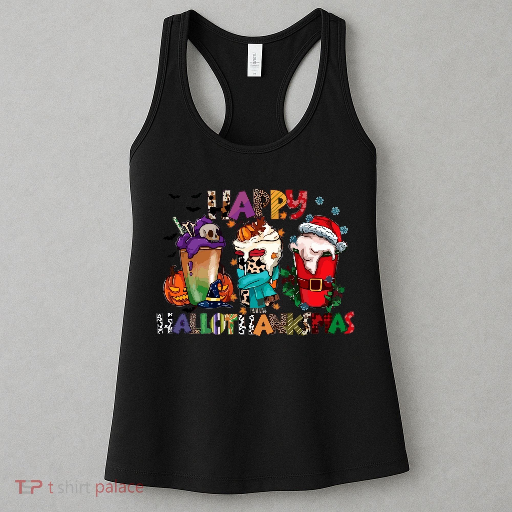 Hallothanksmas Coffee Fall Vibes Cute Halloween Thanksgiving Women's Tank Top