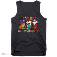 Hallothanksmas Coffee Fall Vibes Cute Halloween Thanksgiving Tank Top thumb 0