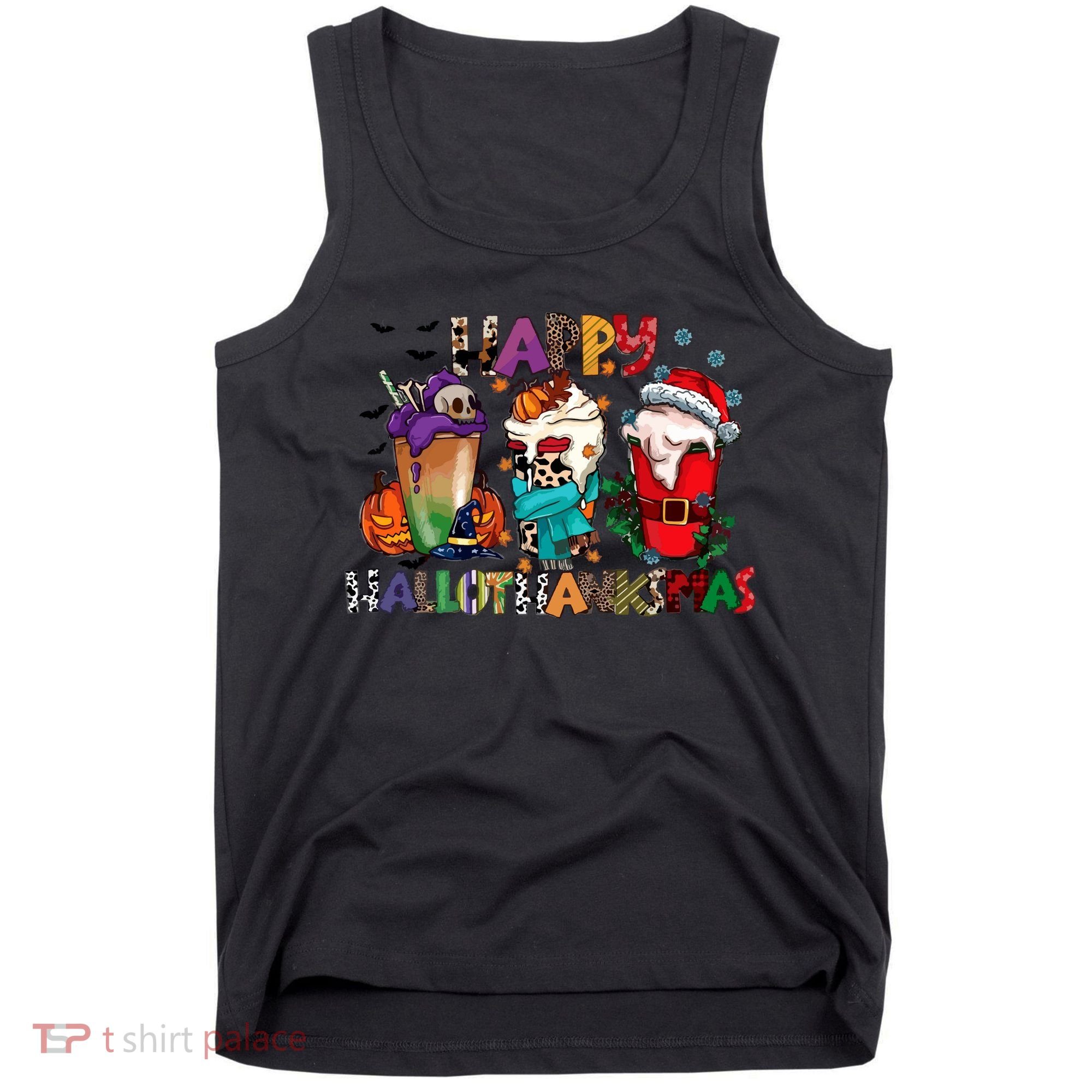 Hallothanksmas Coffee Fall Vibes Cute Halloween Thanksgiving Tank Top
