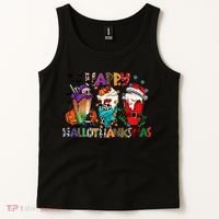 Hallothanksmas Coffee Fall Vibes Cute Halloween Thanksgiving Tank Top thumb 2