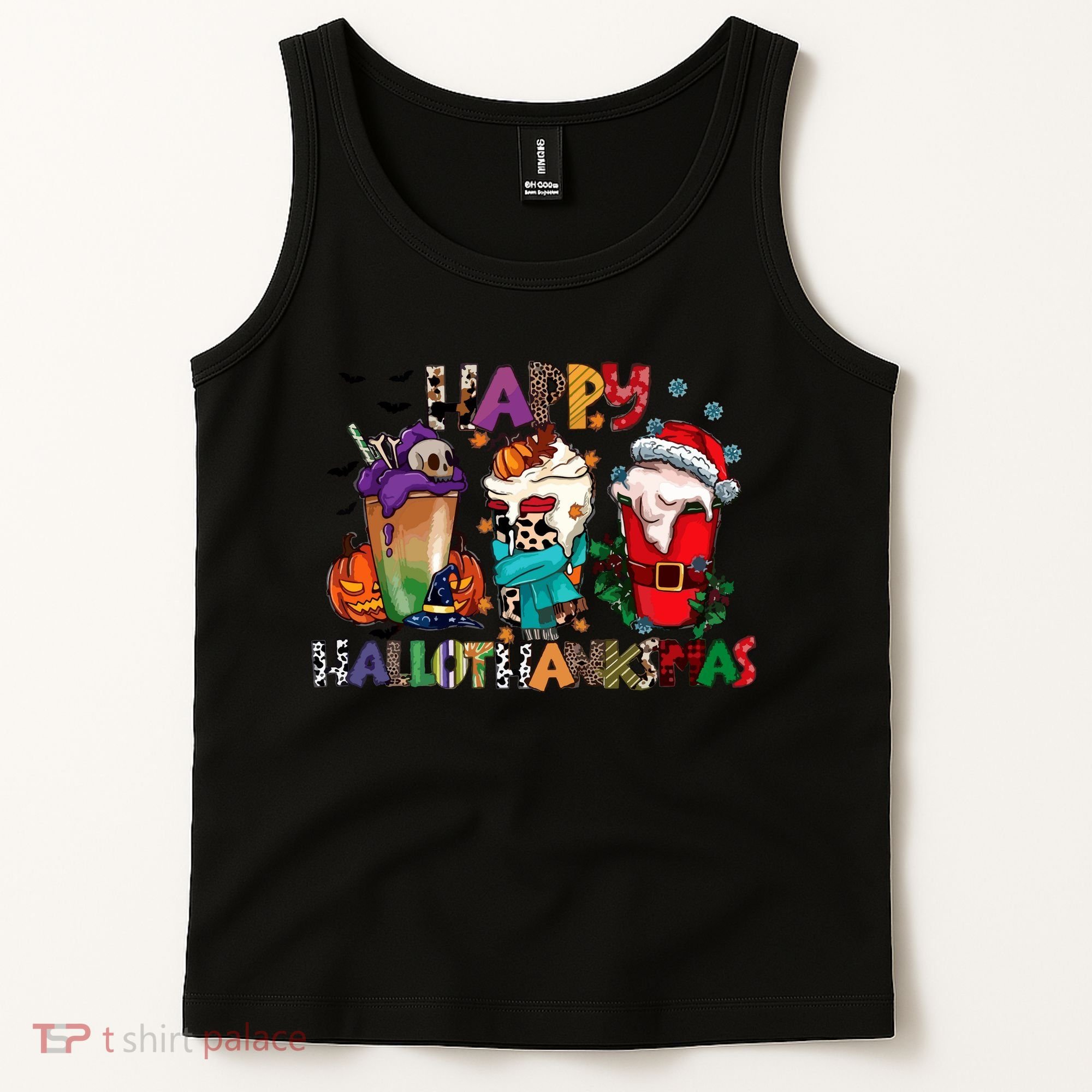 Hallothanksmas Coffee Fall Vibes Cute Halloween Thanksgiving Tank Top