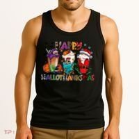 Hallothanksmas Coffee Fall Vibes Cute Halloween Thanksgiving Tank Top thumb 3