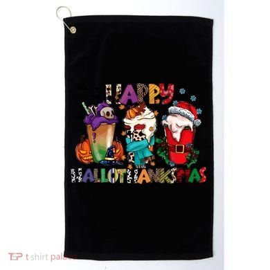Hallothanksmas Coffee Fall Vibes Cute Halloween Thanksgiving Golf Towel