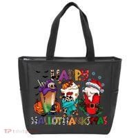 Hallothanksmas Coffee Fall Vibes Cute Halloween Thanksgiving Tote Bag thumb 0