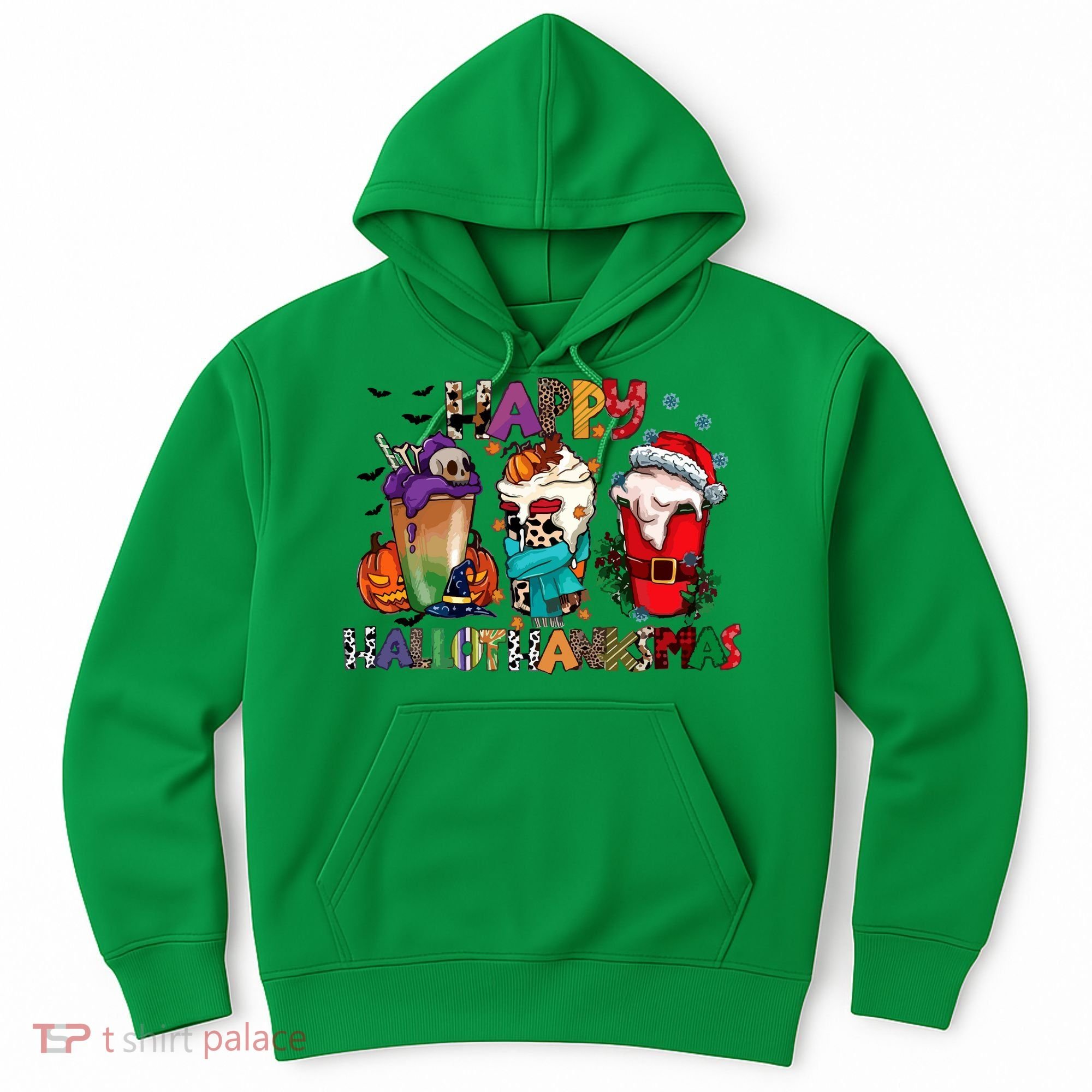 Hallothanksmas Coffee Fall Vibes Cute Halloween Thanksgiving Hoodie