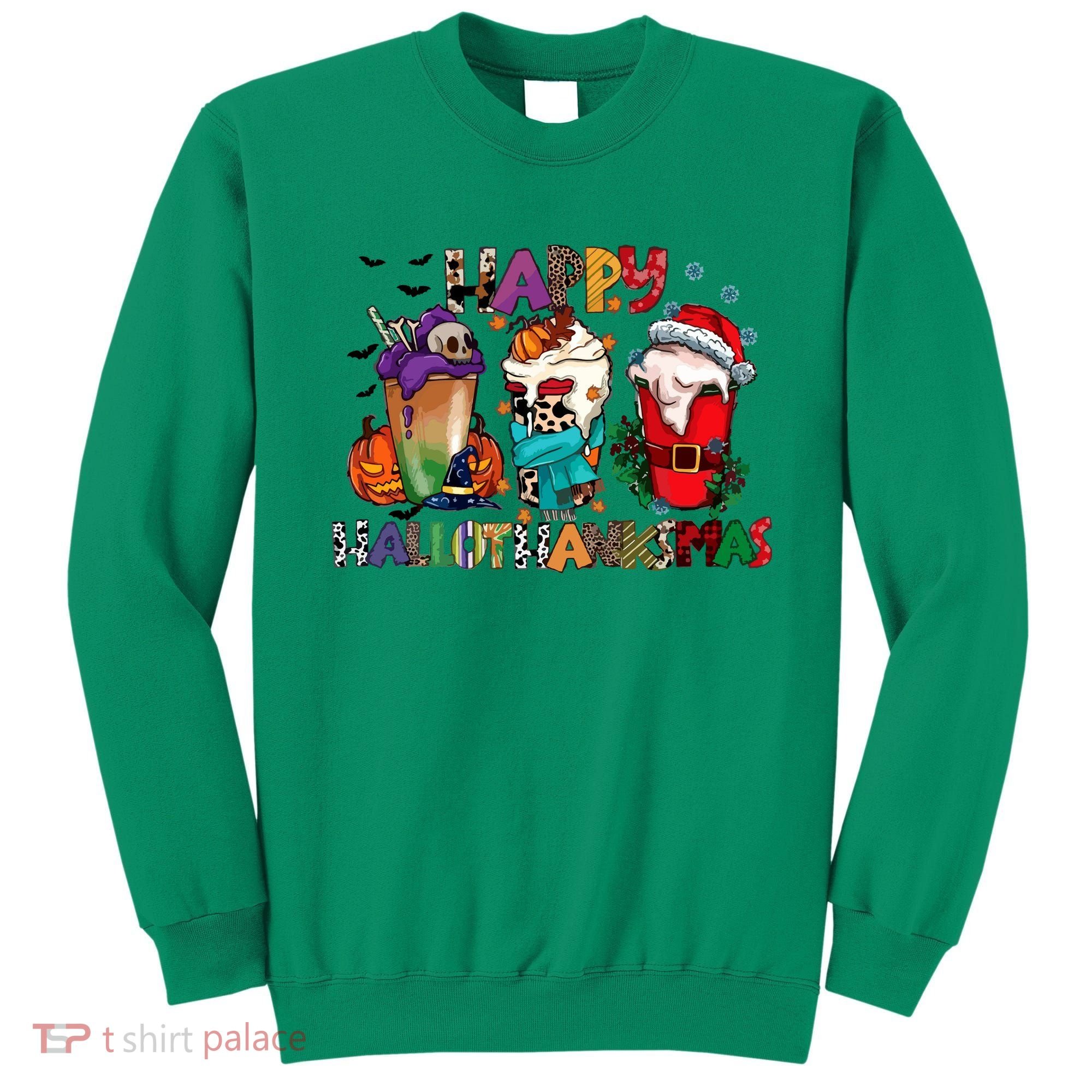 Hallothanksmas Coffee Fall Vibes Cute Halloween Thanksgiving Sweatshirt